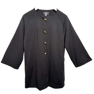 Dennis Basso Black Coat Women's Size 6 Gold Buttons Thin Overcoat Wide Sleeves